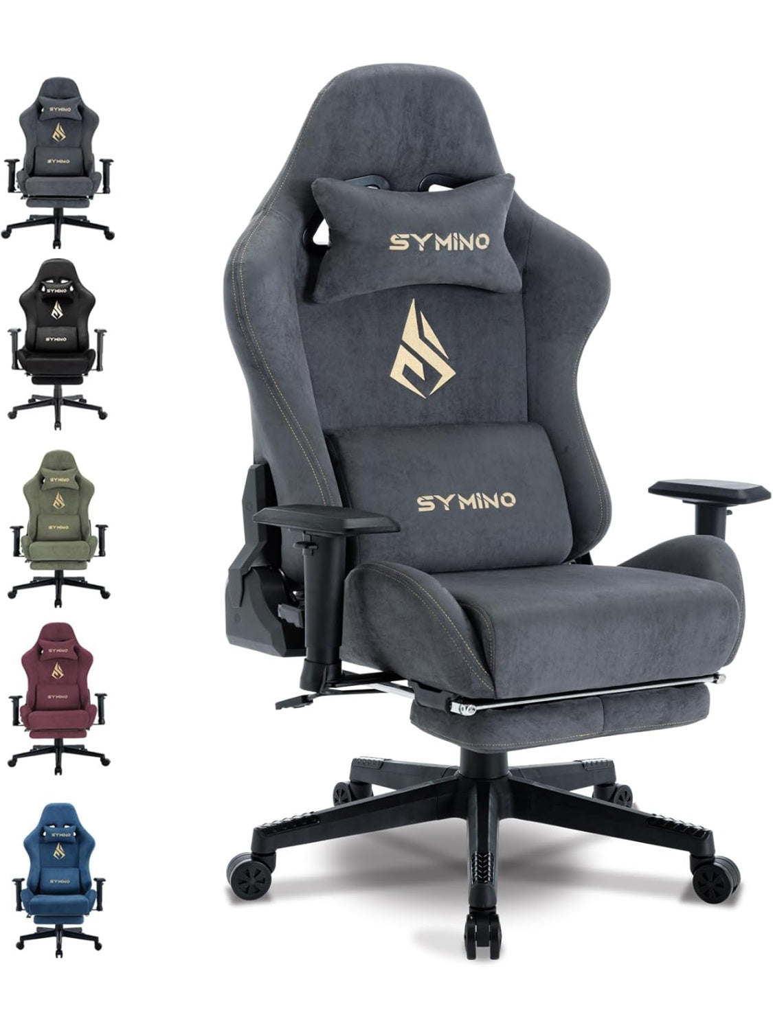 Atmungsaktiver Gamingstuhl aus Stoff mit Fussstutze und ergonomischem Design in Grau