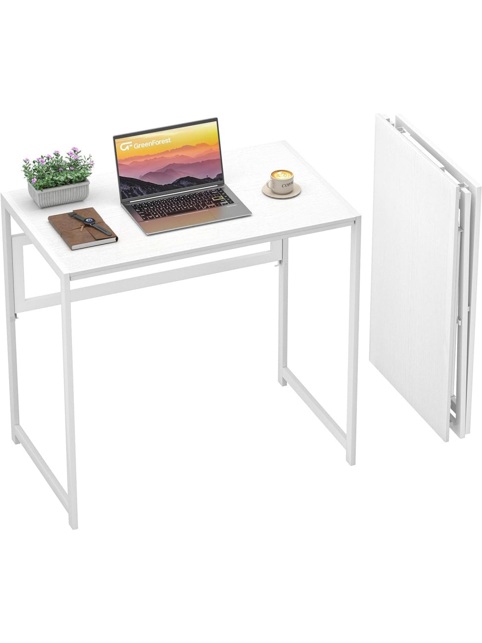 Klappbarer Schreibtisch 80 x 48 cm mit platzsparendem Design und werkzeugfreier Montage in Weiss