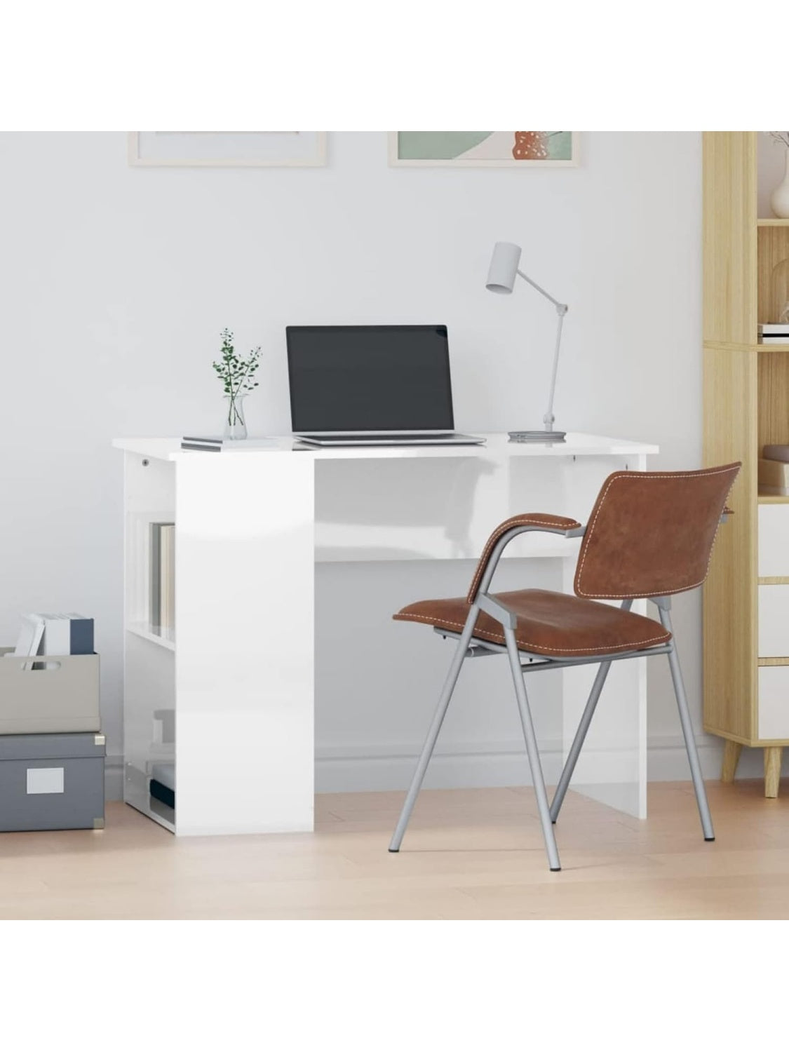 Moderner Laptop Schreibtisch 100 x 55 x 75 cm in Hochglanz Weiss fur Arbeitszimmer und Homeoffice
