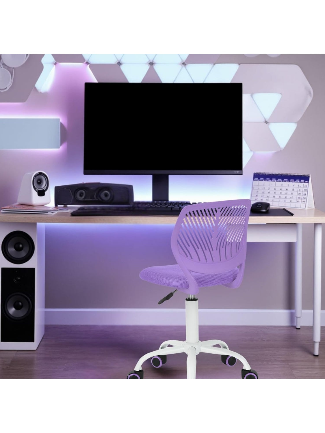 Ergonomischer Stoff Drehstuhl ohne Armlehnen fur Teenager Spielzimmer und Arbeitszimmer in Lila