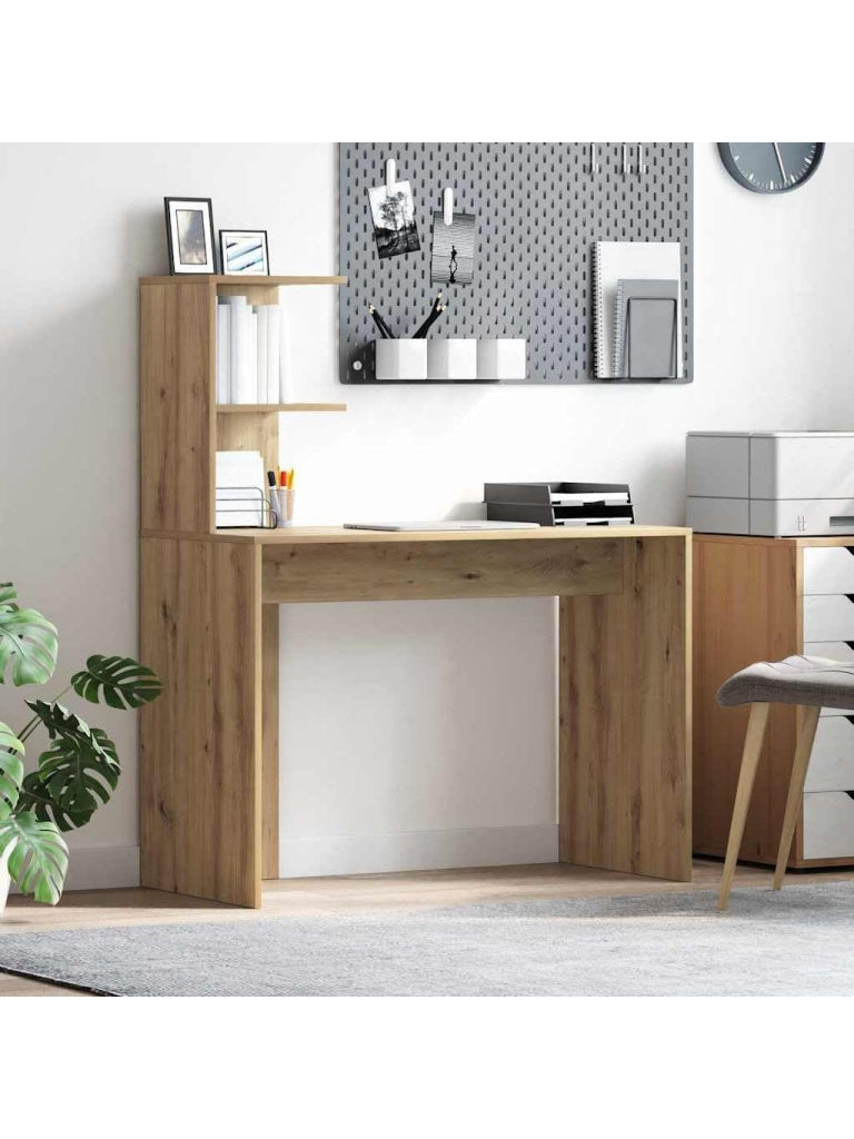 Schreibtisch in Handwerk Eiche 102 x 50 x 124 cm mit integriertem Regal fur Homeoffice und Arbeitszimmer