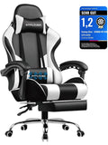 Ergonomischer Gamingstuhl mit Massagefunktion Fussstutze und Lendenkissen in Weiss
