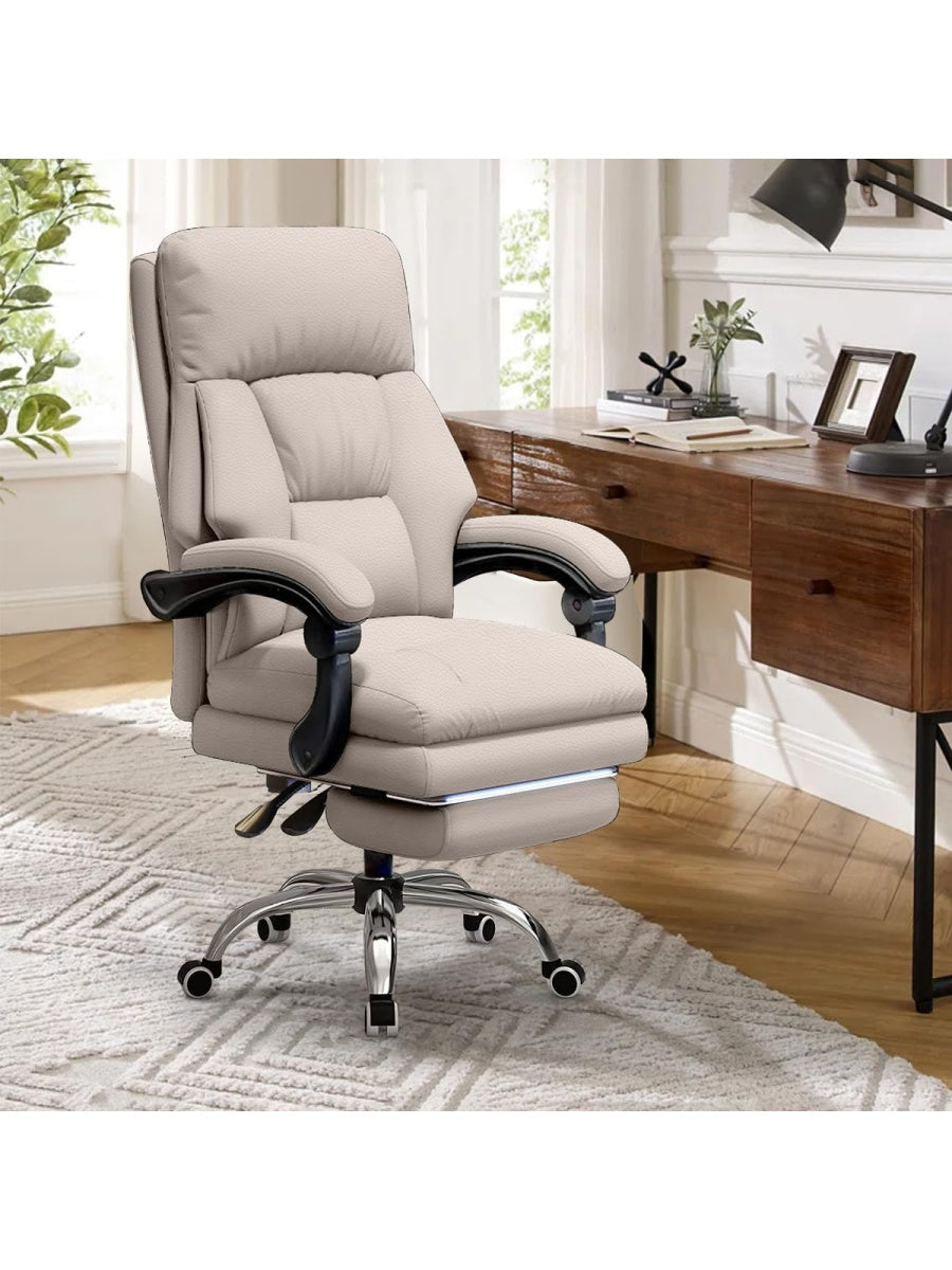 Ergonomischer Leder Chefsessel mit Fussstutze hoher Ruckenlehne und Rollen