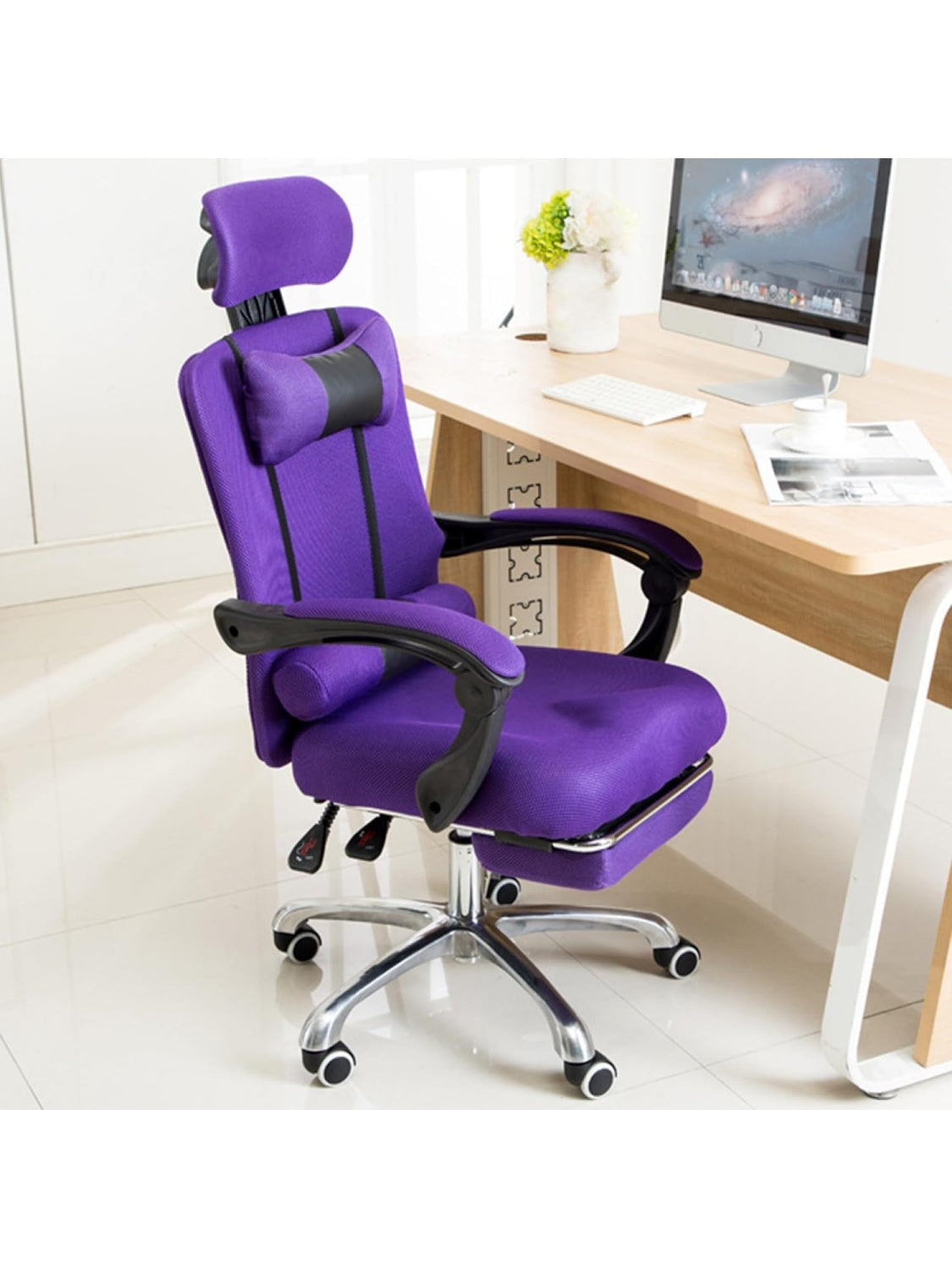 Gaming Burostuhl mit verstellbarer Kopfstutze 3D Polster und Wippfunktion fur Buro Schlafzimmer und Zuhause in Violett
