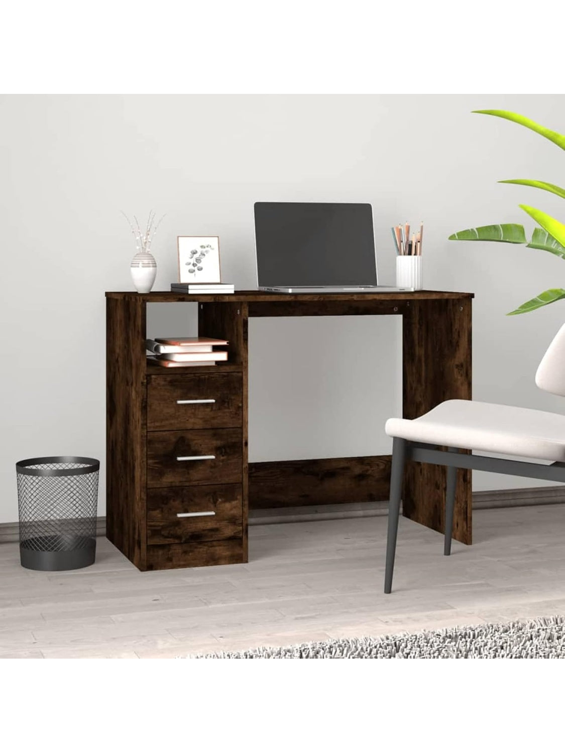 Laptoptisch in Rauchereiche 102 x 50 x 76 cm mit Schubladen aus Holzwerkstoff fur Arbeitszimmer