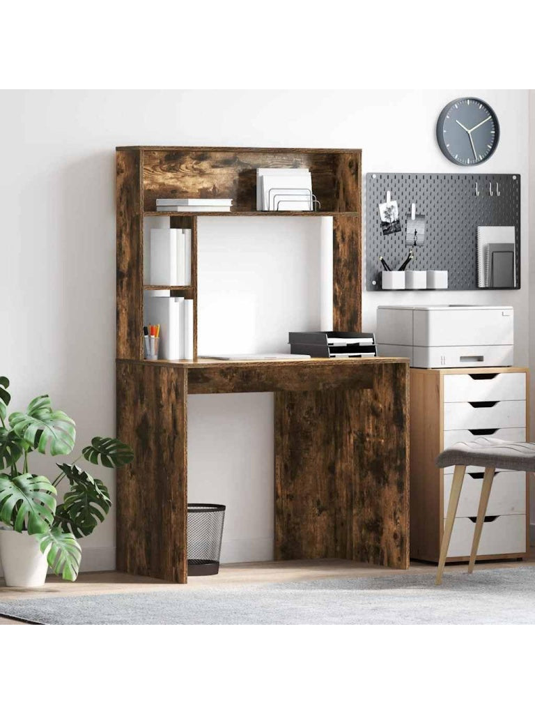 Computertisch in Rauchereiche 91 x 50 x 149 cm mit zwei Regalen aus Holzwerkstoff
