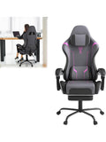 Gamingstuhl mit Massagefunktion Fussstutze Kopfstutze Massage Lendenkissen und verstellbarer Ruckenlehne aus PU Leder in Schwarz Grau und Violett