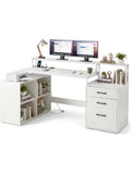L Schreibtisch 166 x 90 cm mit Steckdosen Schubladen Regalfachern Druckerablage und Monitorstander fur Homeoffice