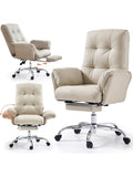 Ergonomischer Burostuhl aus PU Leder mit klappbaren Armlehnen und Fussstutze in Beige
