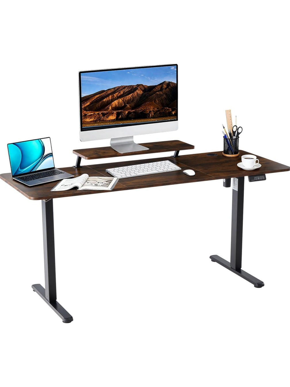 Elektrisch hohenverstellbarer Schreibtisch 160 x 60 cm in Braun fur ergonomisches Arbeiten im Homeoffice
