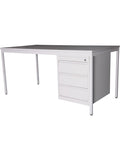 Schreibtisch 160 x 80 cm mit Rollcontainer und drei Schubladen in Hellgrau