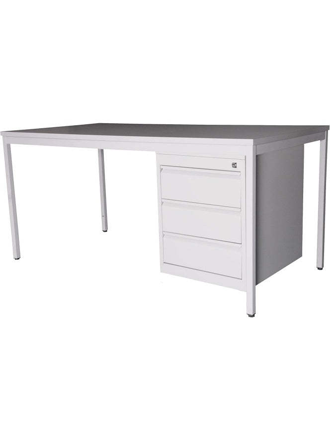 Schreibtisch 160 x 80 cm mit Rollcontainer und drei Schubladen in Hellgrau