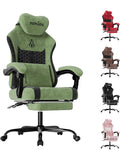 Ergonomischer Gamingstuhl aus Stoff mit Kopfstutze Lendenkissen und Fussstutze in Grun