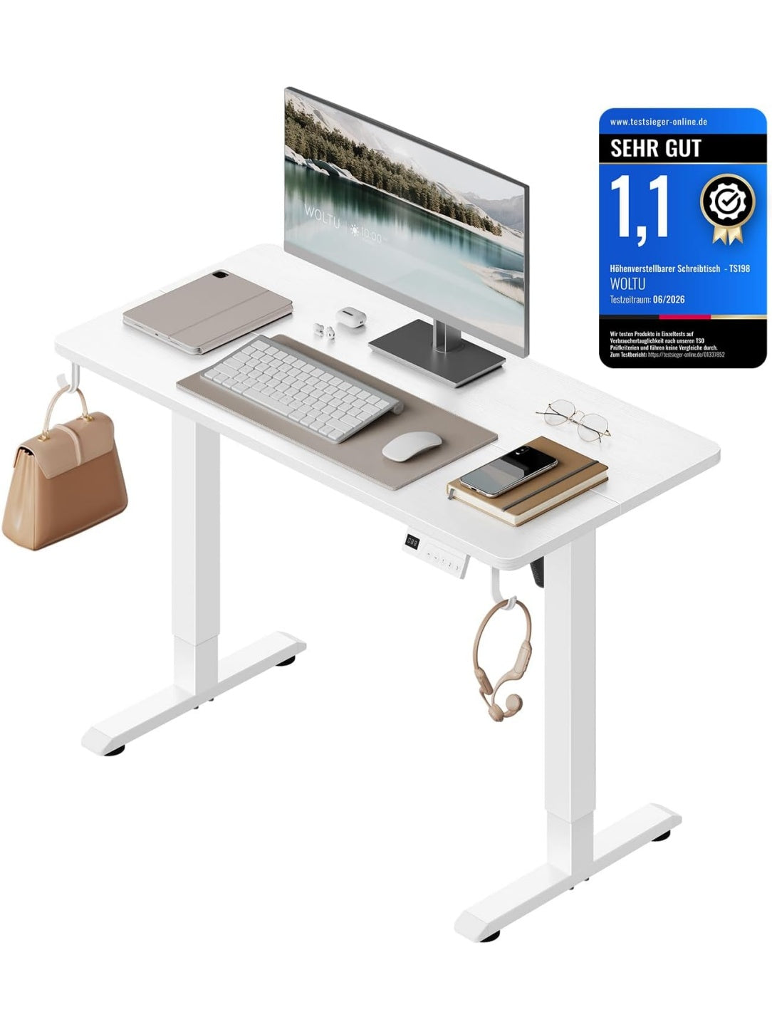 Elektrischer Schreibtisch 100 x 48 cm mit hohenverstellbarer Arbeitsflache in Weiss